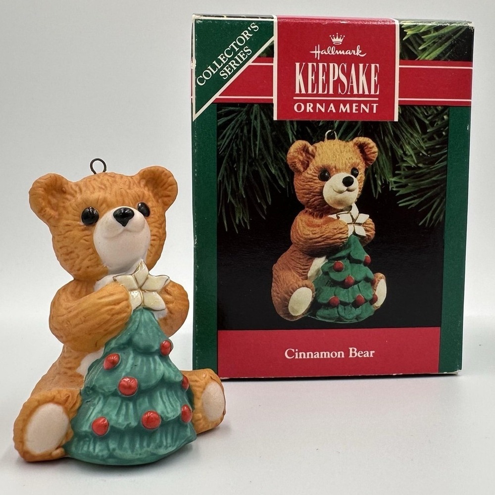 Vintage 1990 Hallmark Cinnamon Bear Keepsake Ornament‎ With Box Porcelain 90s